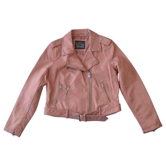 NWT Levi’s Dusty Pink Faux Leather Biker Jacket - Size Medium - Picture 1 of 6